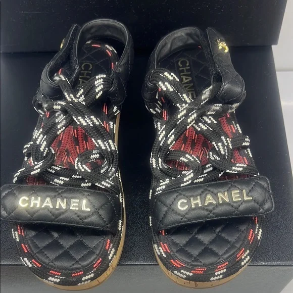 CHANEL Leather & Rope Dad Quilted Sandals Authentic - Picture 6 of 12